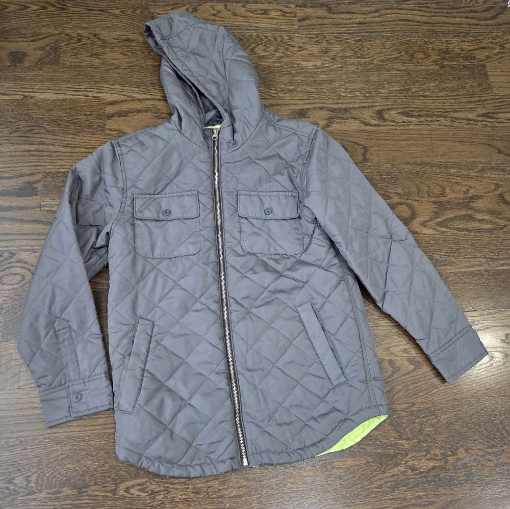 Old Navy Gray/Lime Green Quilted  Boys Jacket Sz.XL(14-16)